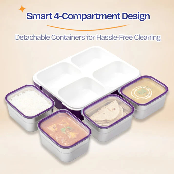 Pure Meal 4 Compartment Stainless Steel Bento Lunch Box with Bag