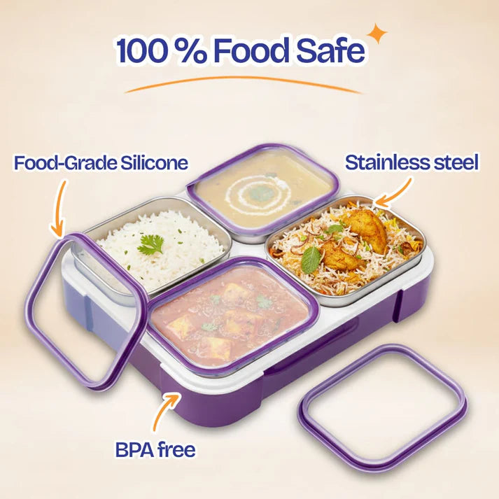 Pure Meal 4 Compartment Stainless Steel Bento Lunch Box with Bag