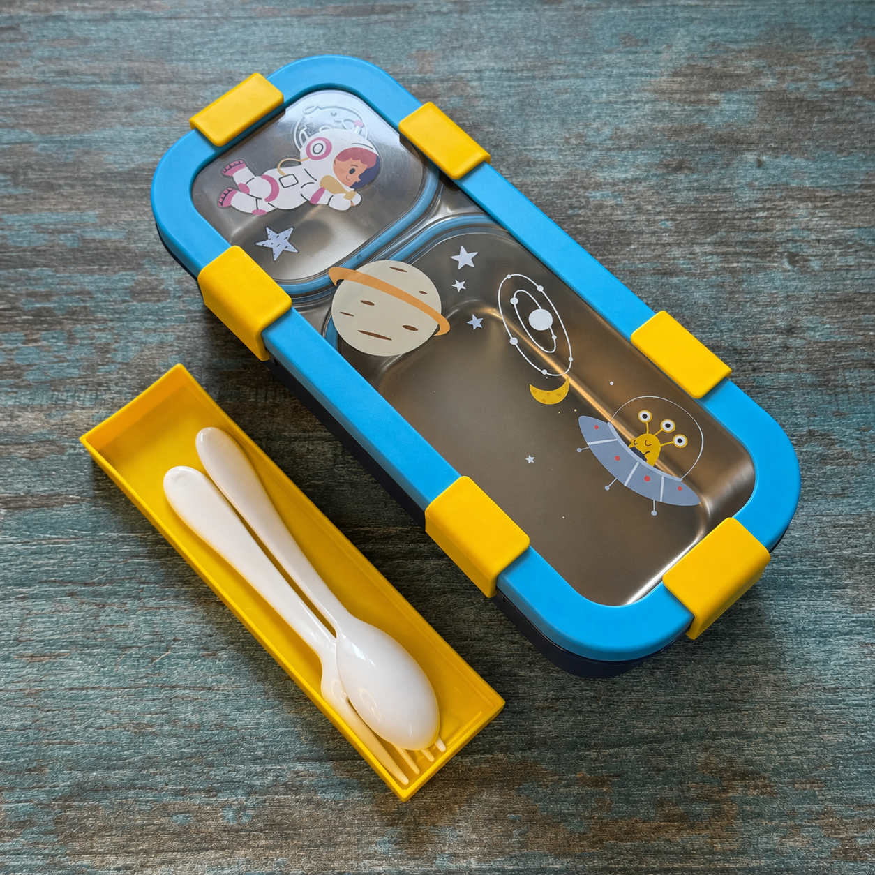 Yum Yum Sleek Stainless Steel Bento Lunch Box (2 Grid) - 100% Leakproof