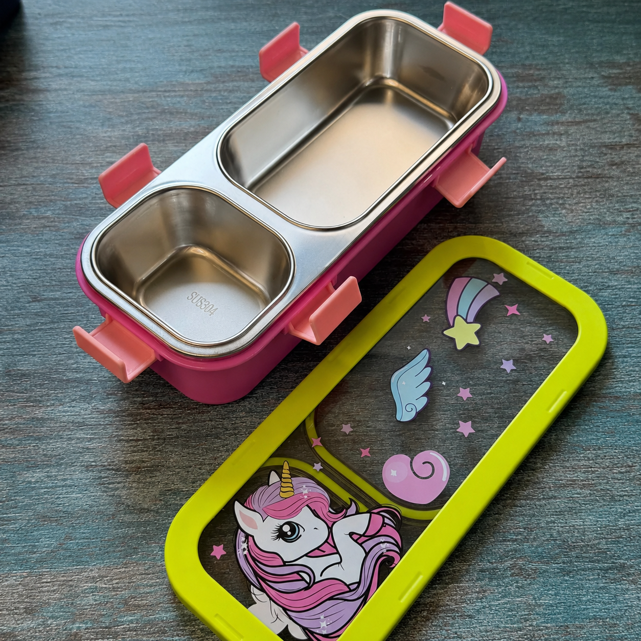 Yum Yum Sleek Stainless Steel Bento Lunch Box (2 Grid) - 100% Leakproof