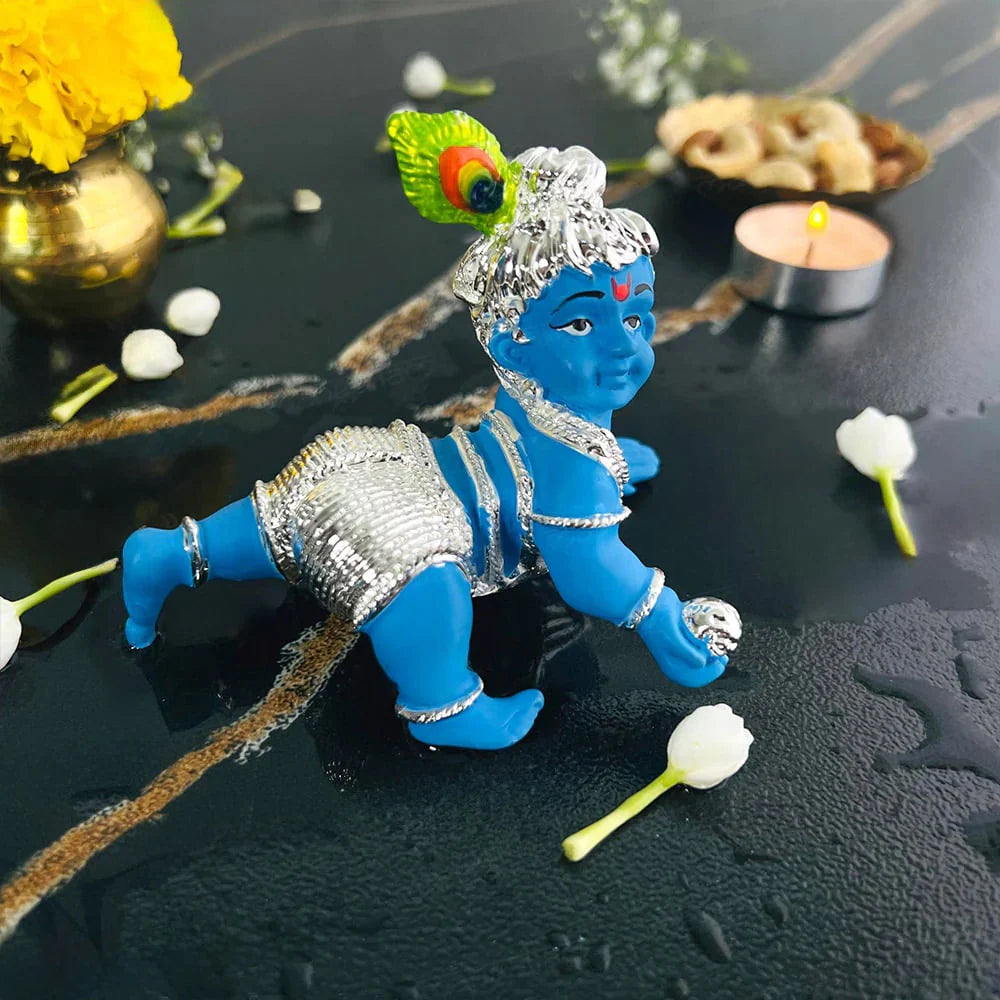 Silver Plated Crawling Laddu Gopal