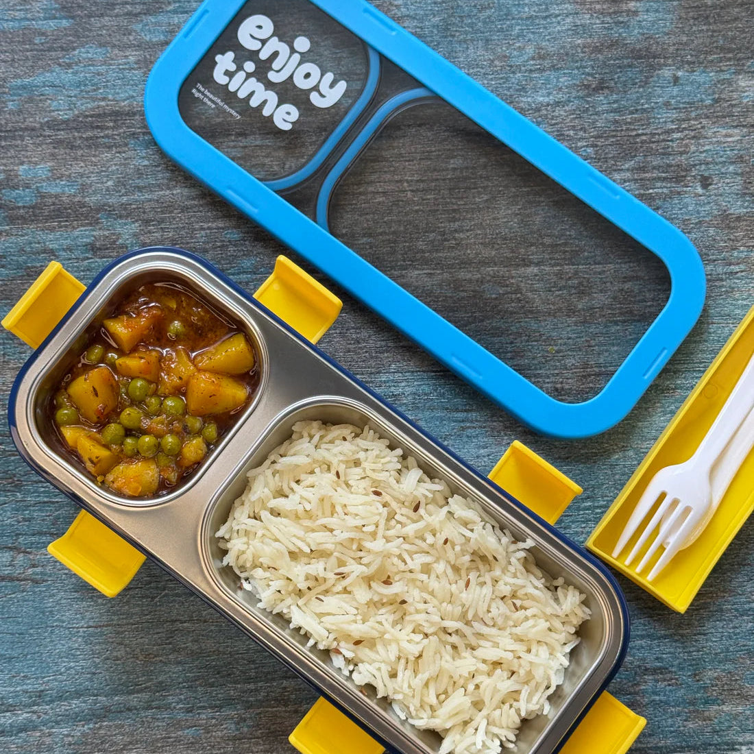 MealJoy Sleek Stainless Steel Bento Lunch Box (2 Grid) - 100% Leakproof