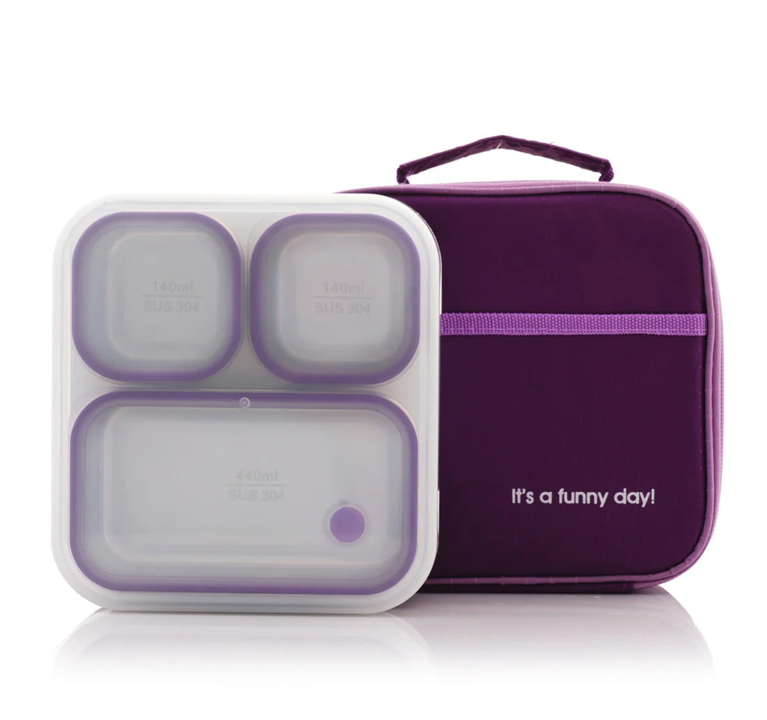 Pure Meal 3 Compartment Stainless Steel Bento Lunch Box with Bag