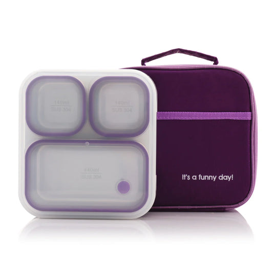 Pure Meal 3 Compartment Stainless Steel Bento Lunch Box with Bag