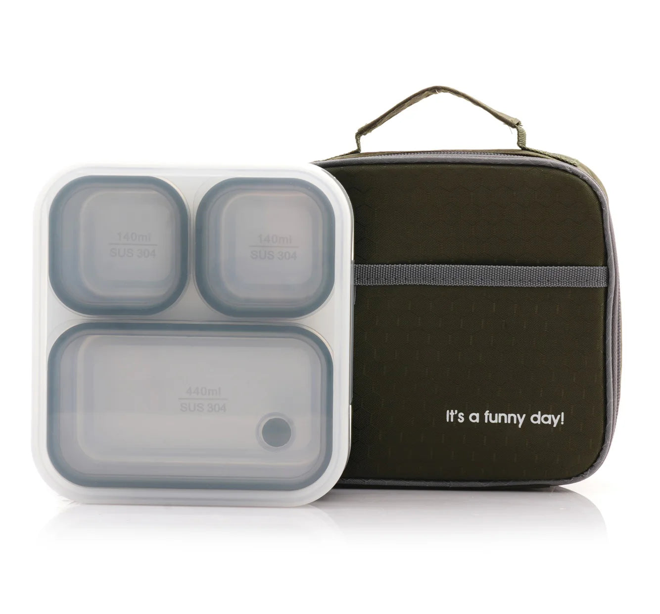 Pure Meal 3 Compartment Stainless Steel Bento Lunch Box with Bag