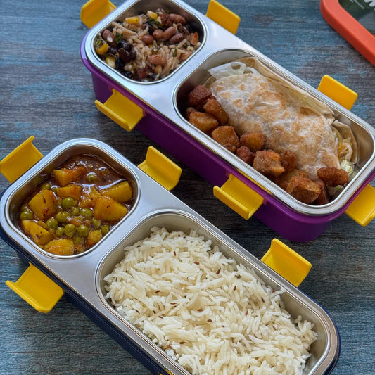 MealJoy Sleek Stainless Steel Bento Lunch Box (2 Grid) - 100% Leakproof