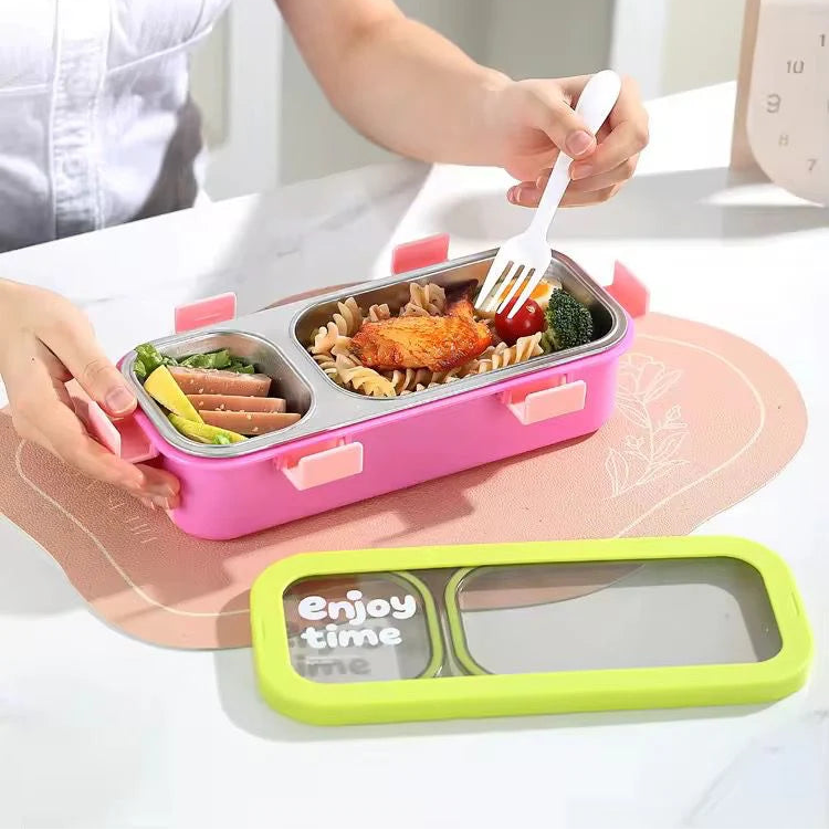 MealJoy Sleek Stainless Steel Bento Lunch Box (2 Grid) - 100% Leakproof