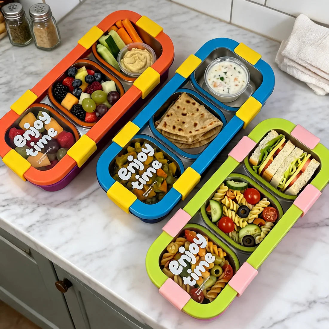 MealJoy Sleek Stainless Steel Bento Lunch Box (3 Grid) - 100% Leakproof