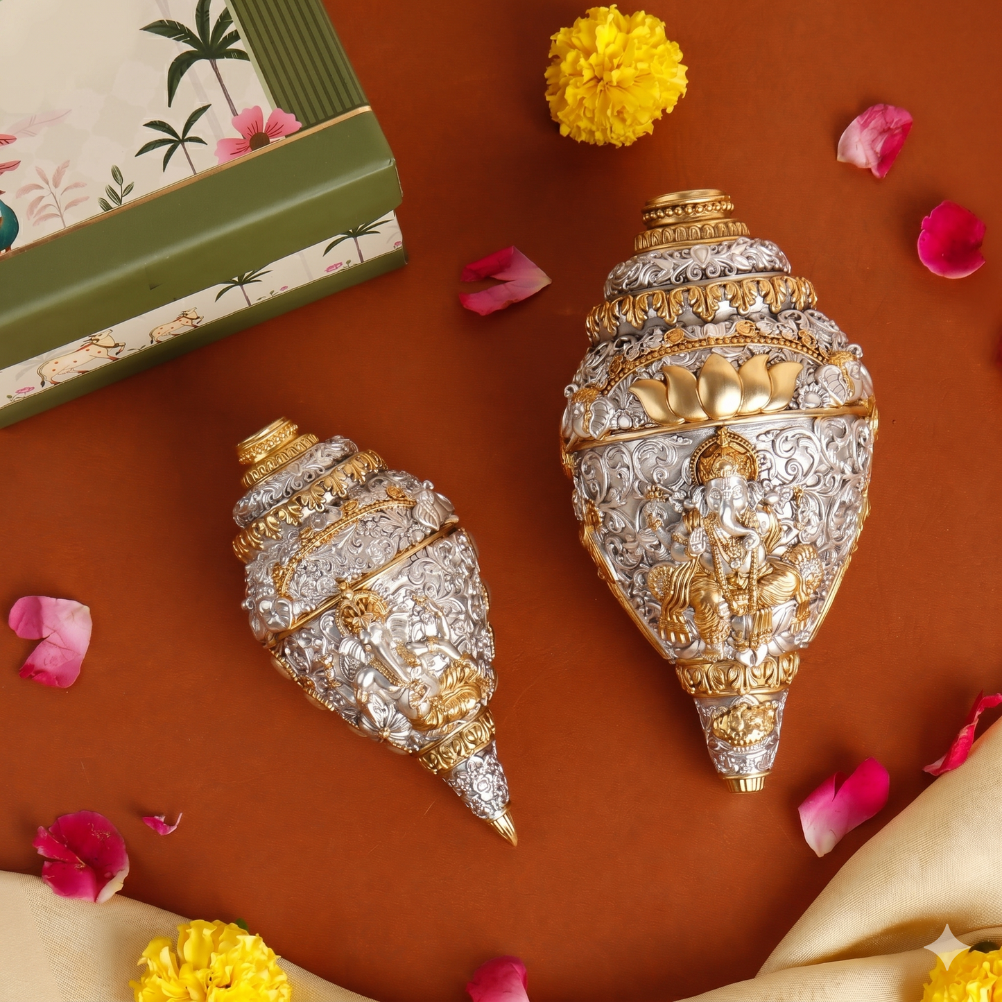 Silver & Gold Plated Ganesh Shankh (Conch) for Prosperity