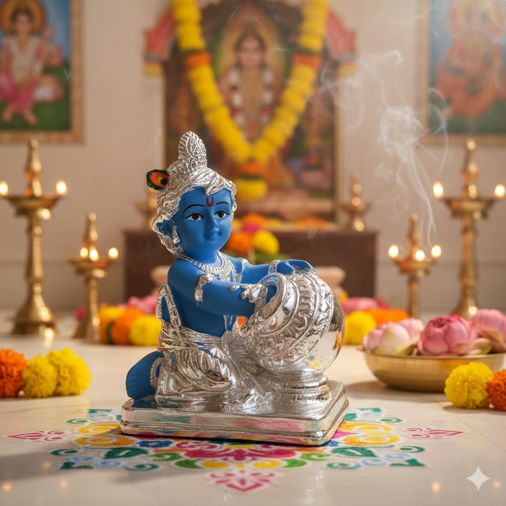 Silver Plated Laddoo Gopal Krishna Ji Idol