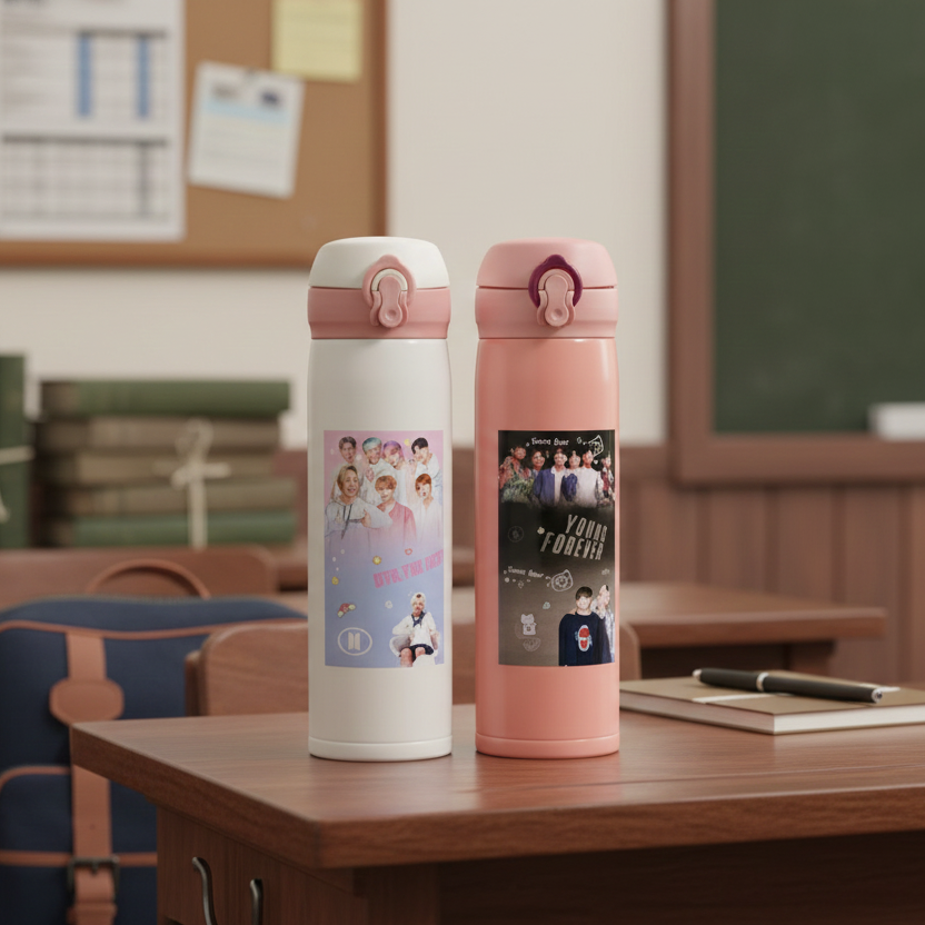 BTS Theme Sipper Stainless Steel Water Bottle - 500 ML
