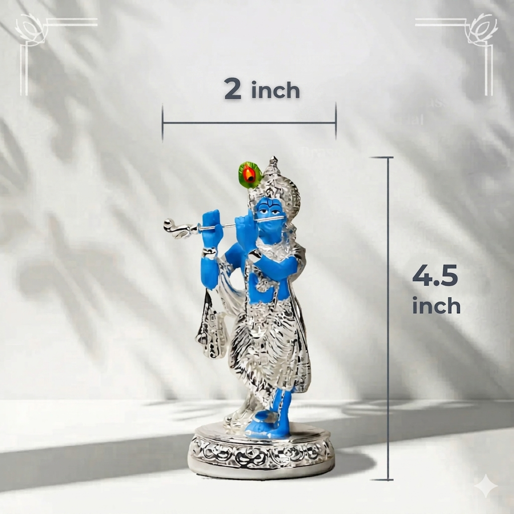 Silver Plated Murli with Krishna Idol