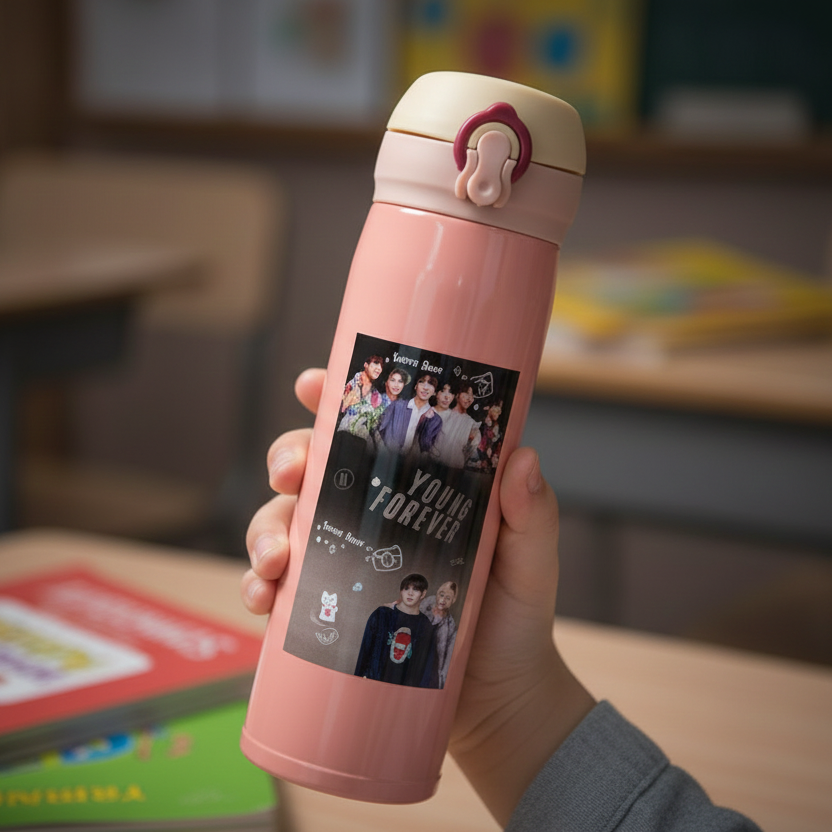 BTS Theme Sipper Stainless Steel Water Bottle - 500 ML