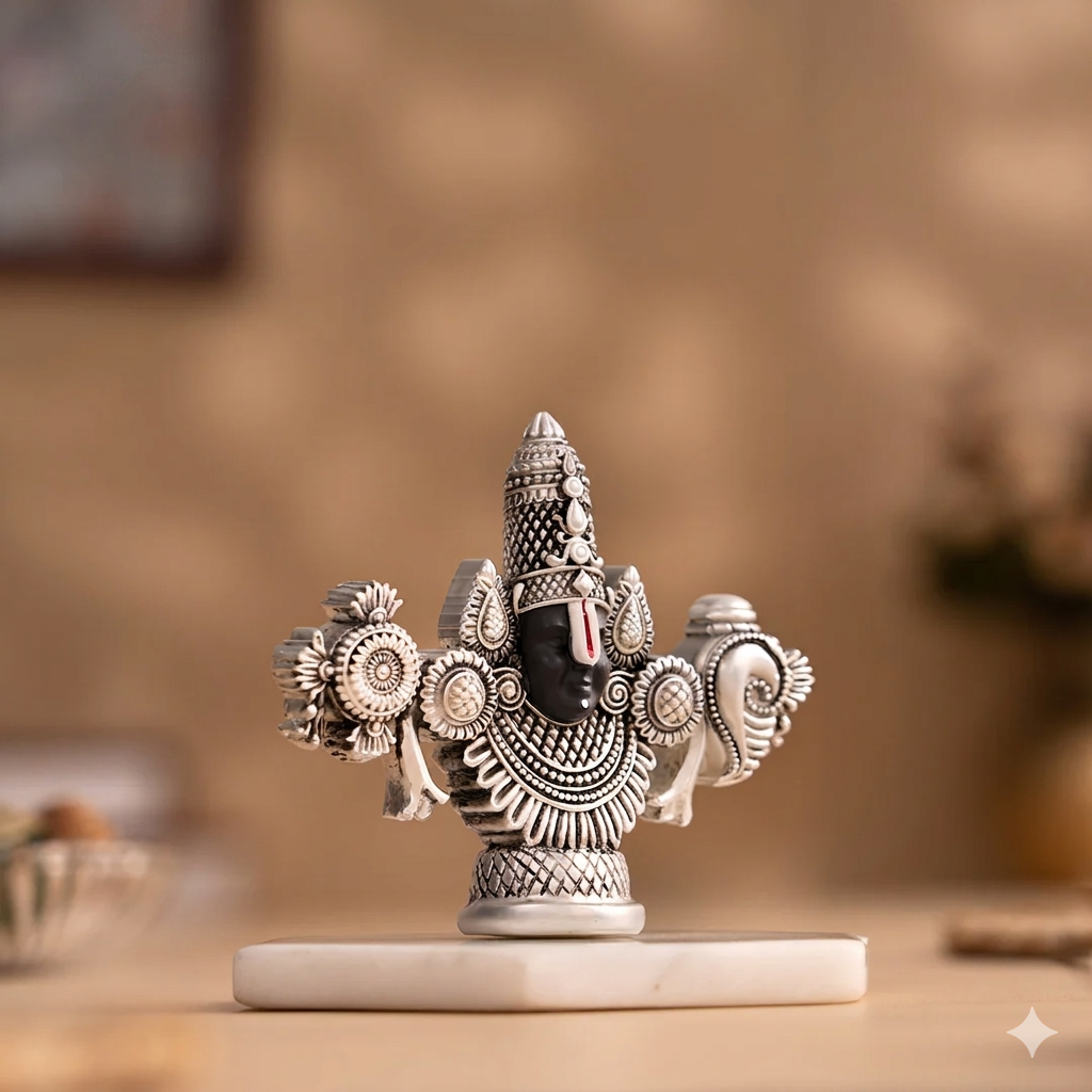 Silver Plated Lord Balaji Face Idol