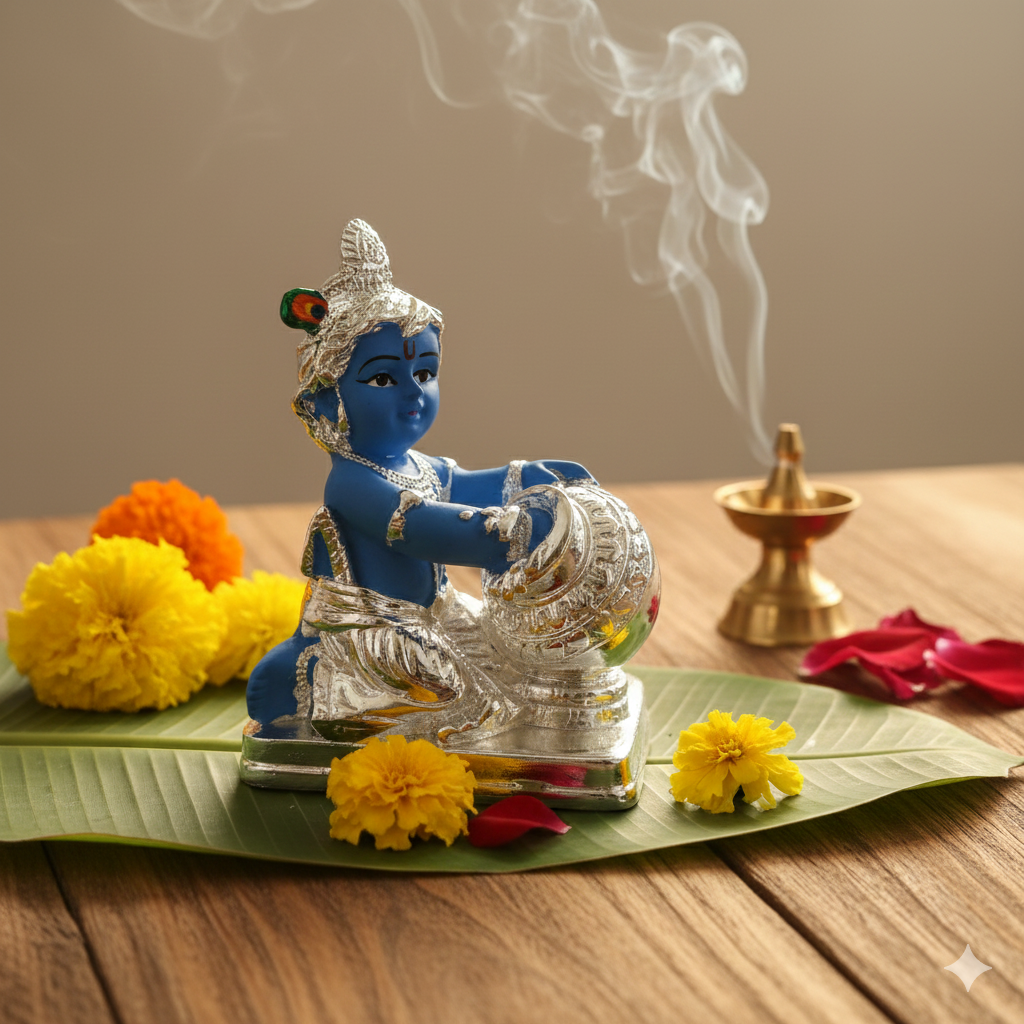 Silver Plated Laddoo Gopal Krishna Ji Idol