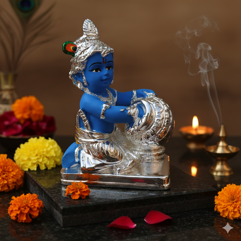 Silver Plated Laddoo Gopal Krishna Ji Idol