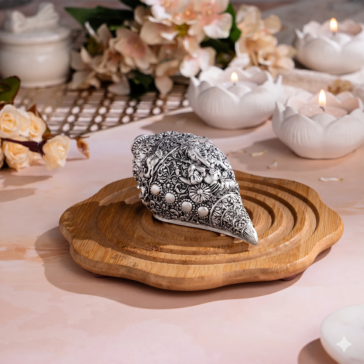 Silver Plated  Ganesh Shankh (Conch)