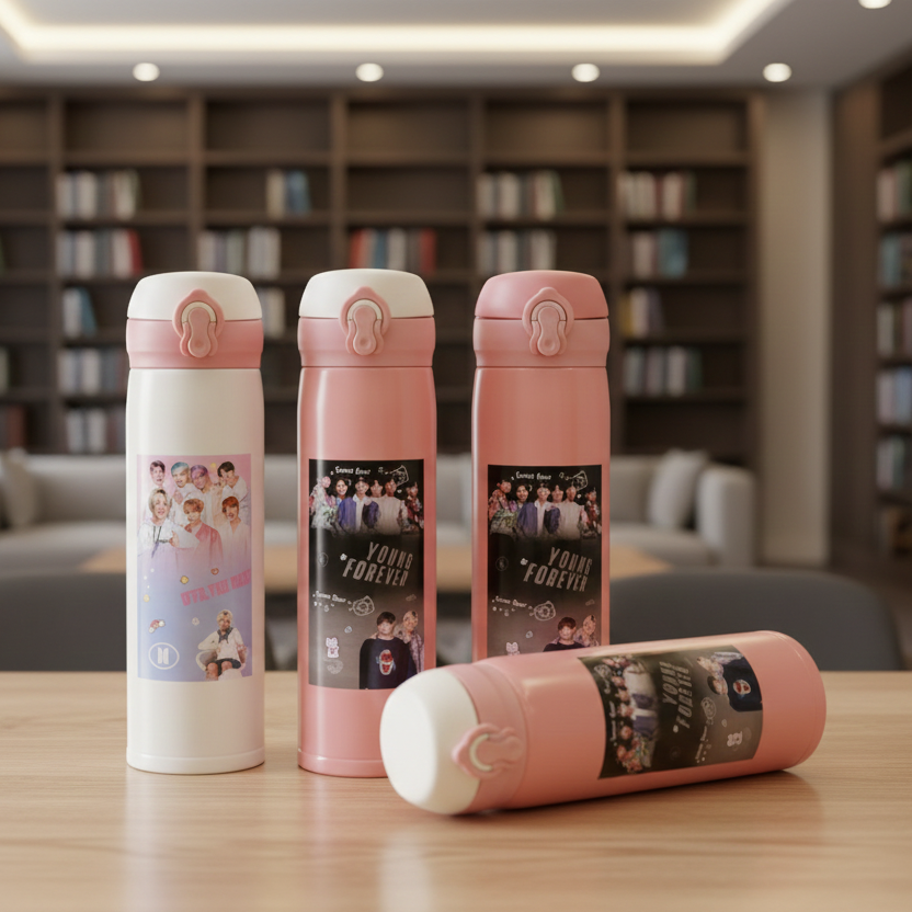 BTS Theme Sipper Stainless Steel Water Bottle - 500 ML