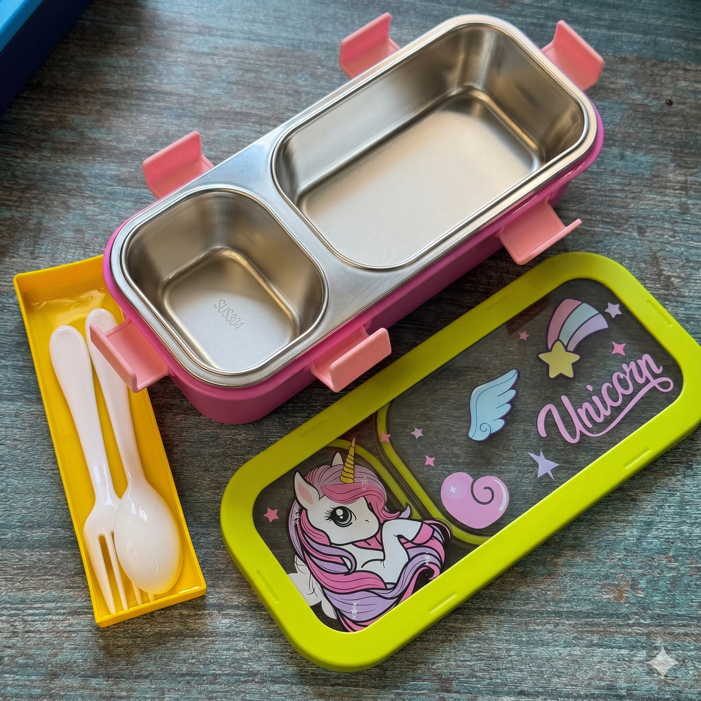 Yum Yum Sleek Stainless Steel Bento Lunch Box (2 Grid) - 100% Leakproof