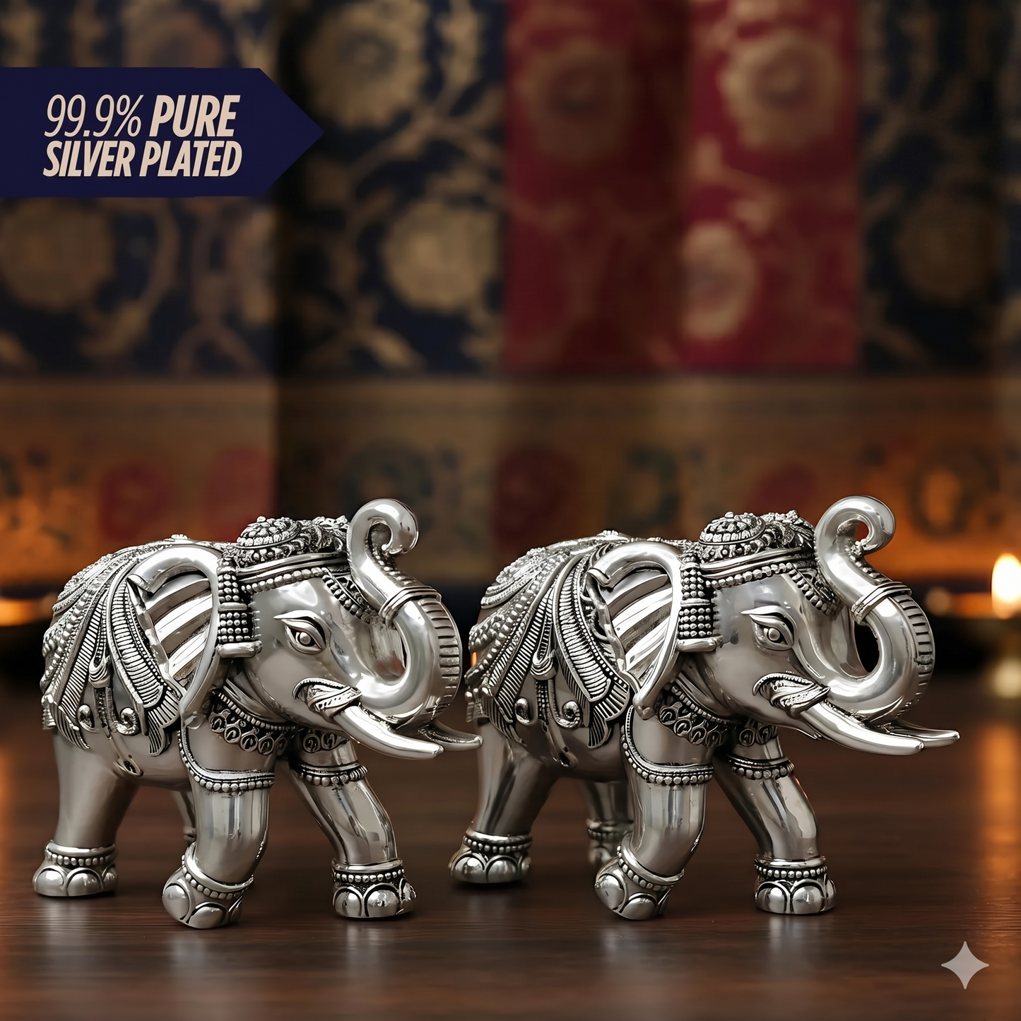 Silver-Plated Elephant Pair for Vastu & Gifting