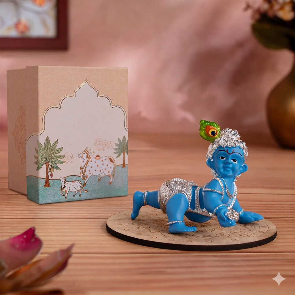 Silver Plated Crawling Laddu Gopal