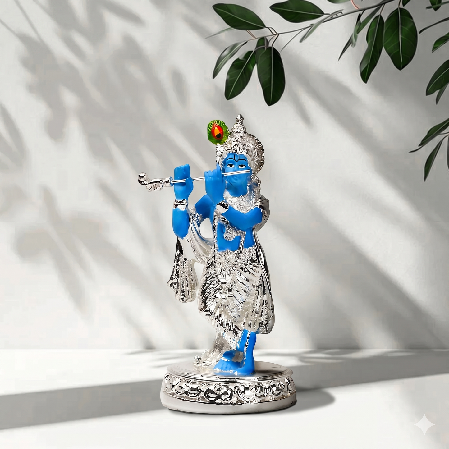 Silver Plated Murli with Krishna Idol