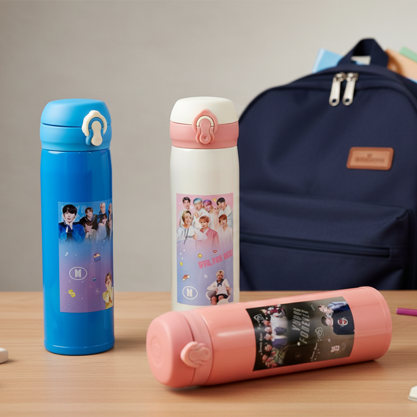 BTS Theme Sipper Stainless Steel Water Bottle - 500 ML