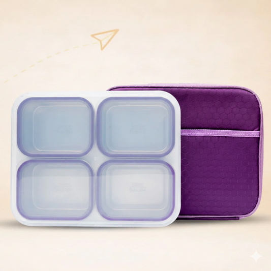 Pure Meal 4 Compartment Stainless Steel Bento Lunch Box with Bag