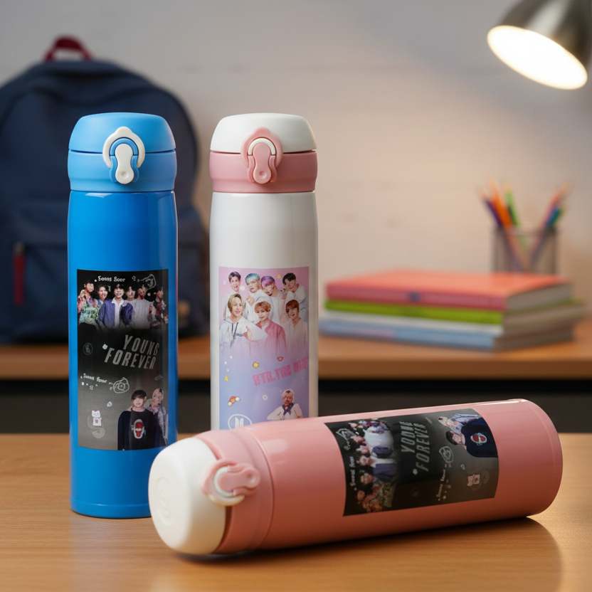 BTS Theme Sipper Stainless Steel Water Bottle - 500 ML