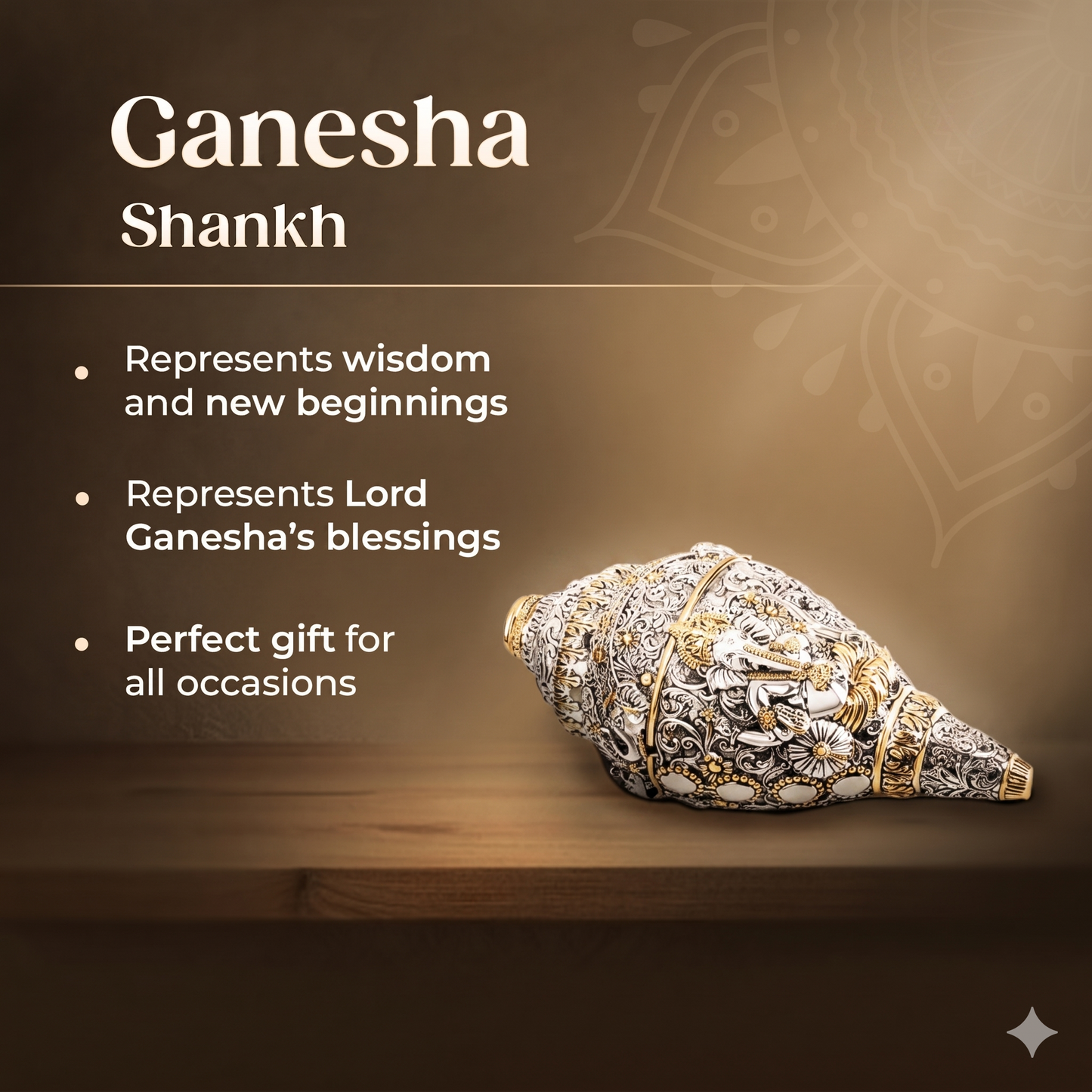 Silver & Gold Plated Ganesh Shankh (Conch) for Prosperity