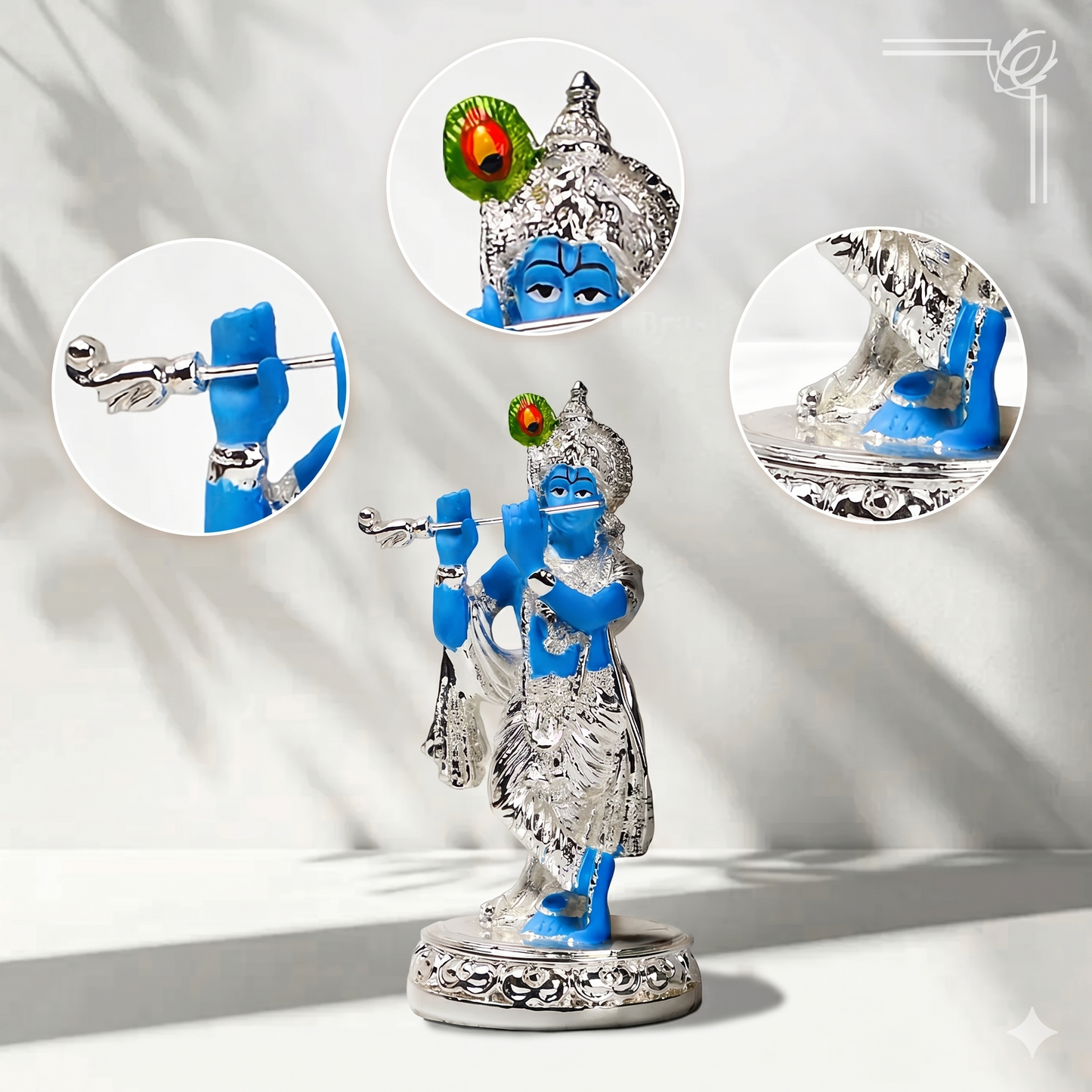 Silver Plated Murli with Krishna Idol