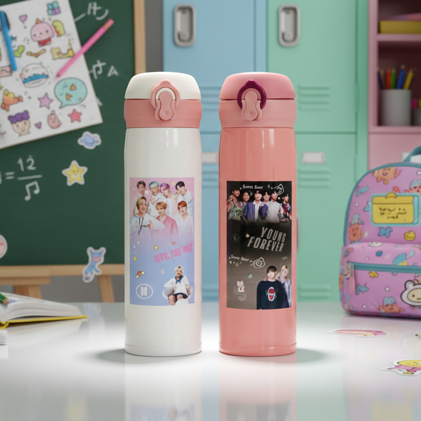 BTS Theme Sipper Stainless Steel Water Bottle - 500 ML