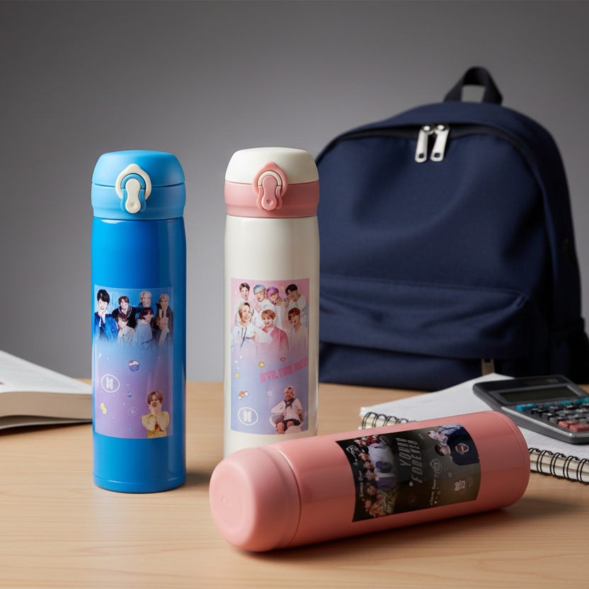 BTS Theme Sipper Stainless Steel Water Bottle - 500 ML