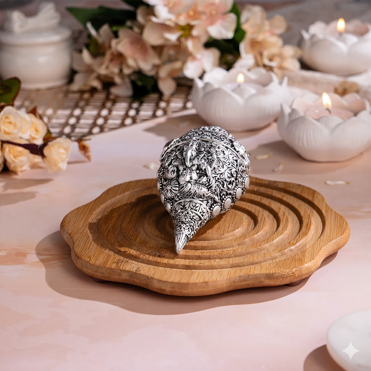Silver Plated  Ganesh Shankh (Conch)