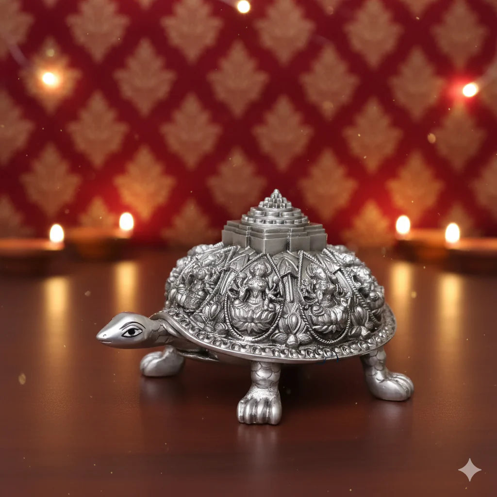 Silver Plated Ashtalakshmi Tortoise Idol with Shree Yantra | 999 Silver Plating