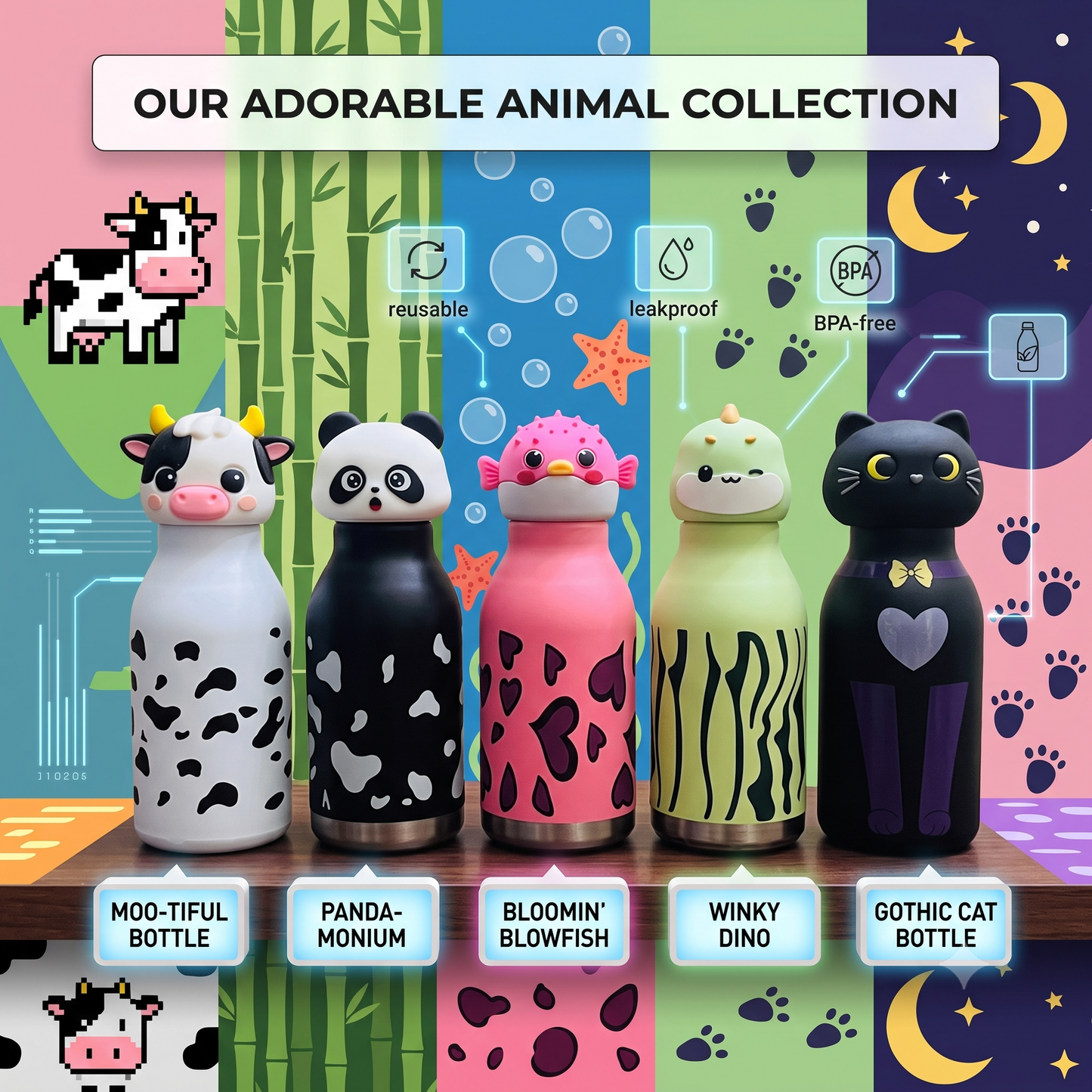 Premium Wild Animal Water Bottle & Sipper – 450 ML