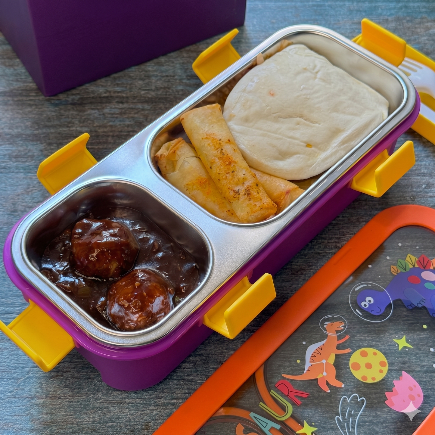 Yum Yum Sleek Stainless Steel Bento Lunch Box (2 Grid) - 100% Leakproof