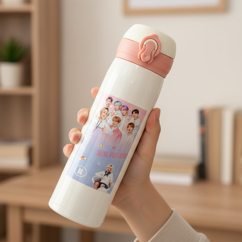 BTS Theme Sipper Stainless Steel Water Bottle - 500 ML