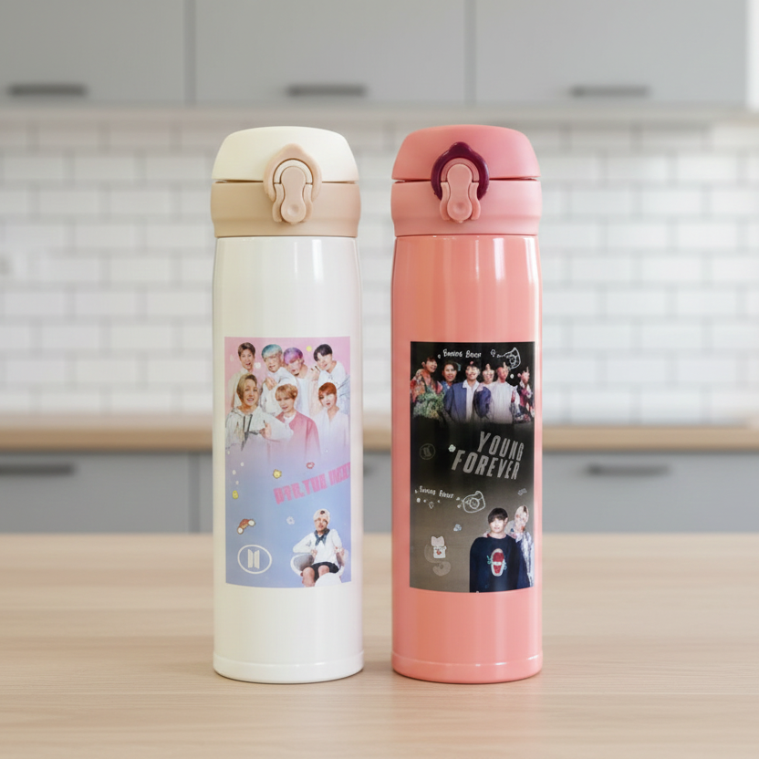 BTS Theme Sipper Stainless Steel Water Bottle - 500 ML