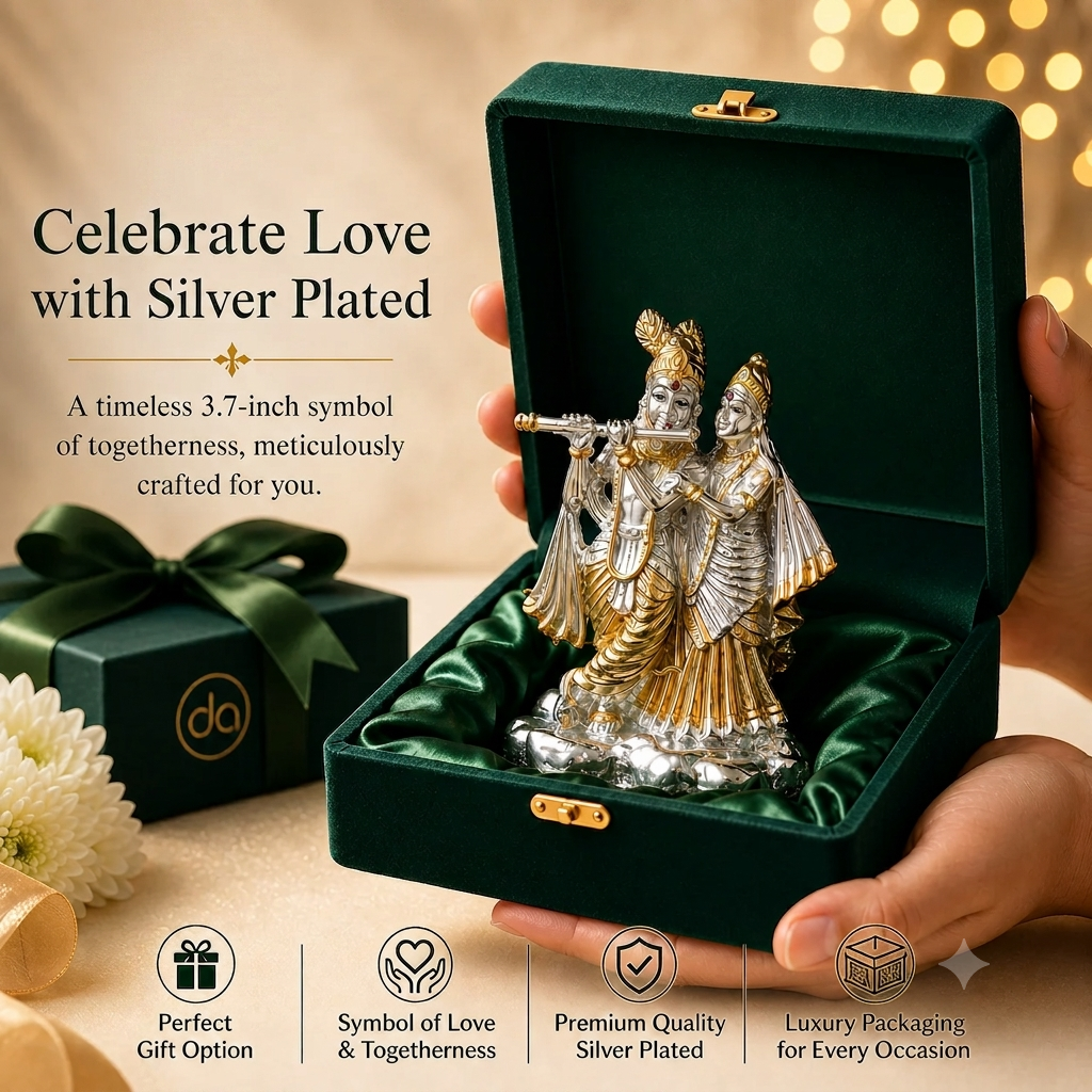 Silver-Plated Radha Krishna Idol For Home