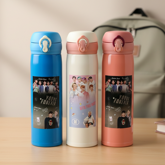 BTS Theme Sipper Stainless Steel Water Bottle - 500 ML