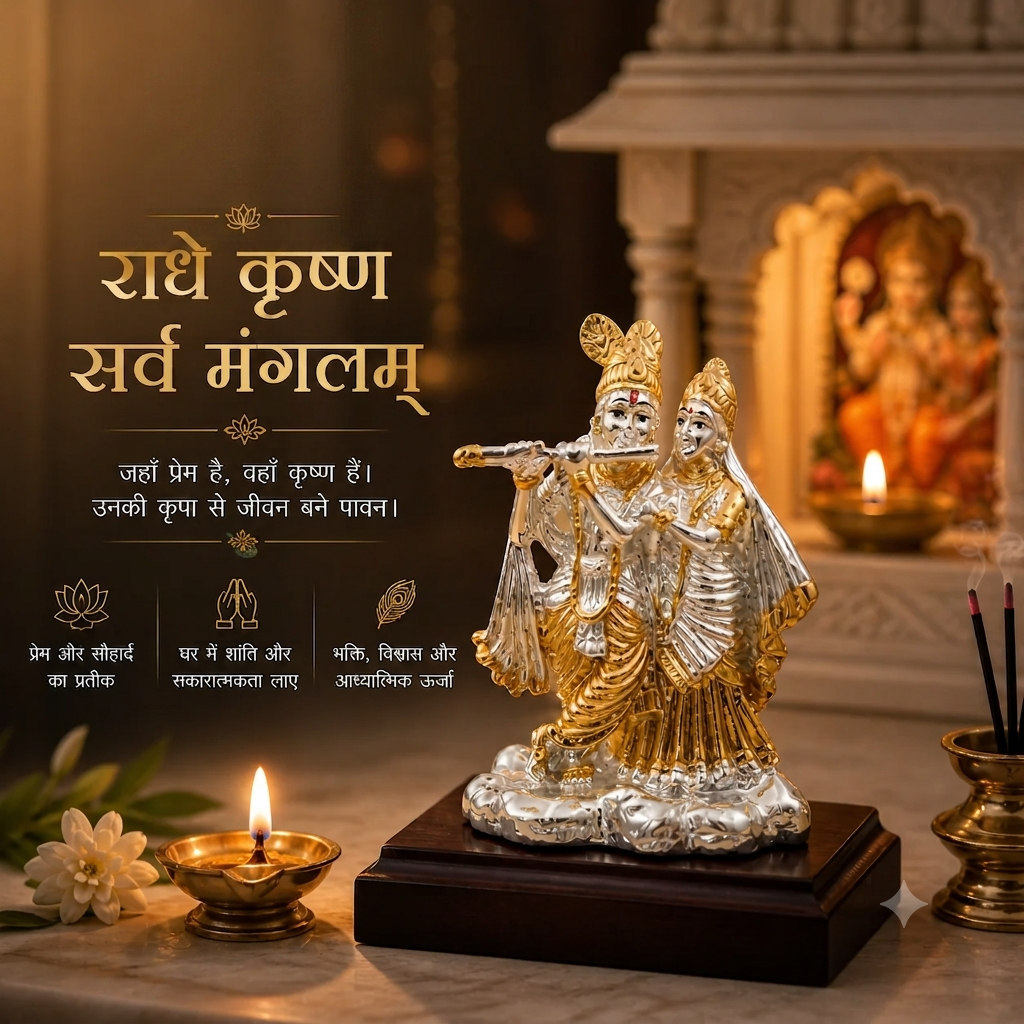 Silver-Plated Radha Krishna Idol For Home