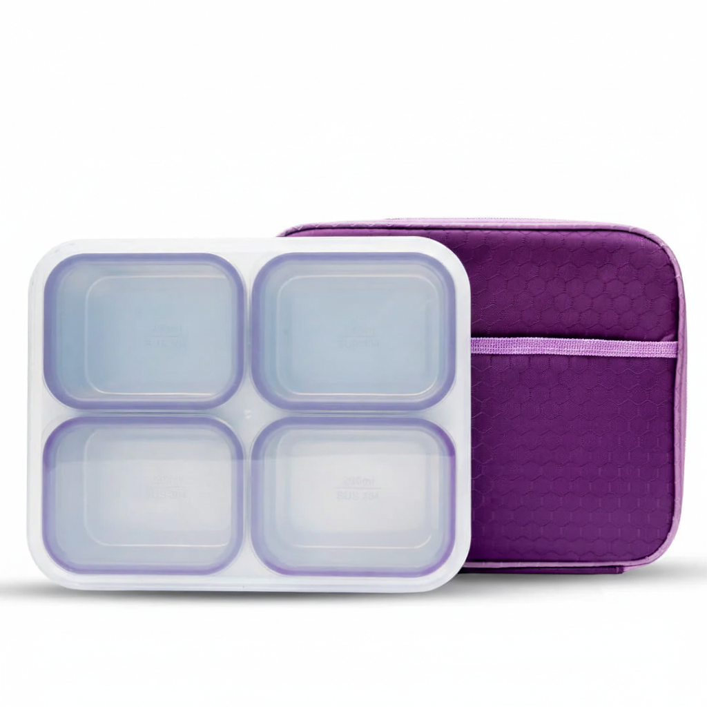 Pure Meal 4 Compartment Stainless Steel Bento Lunch Box with Bag