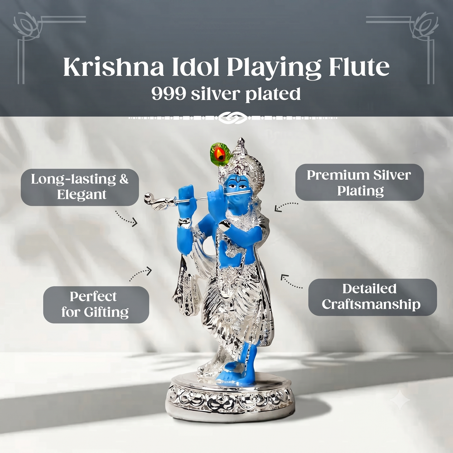 Silver Plated Murli with Krishna Idol