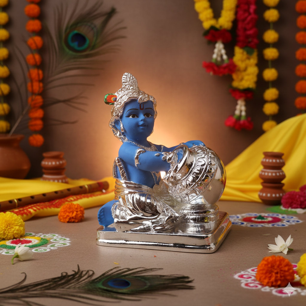 Silver Plated Laddoo Gopal Krishna Ji Idol