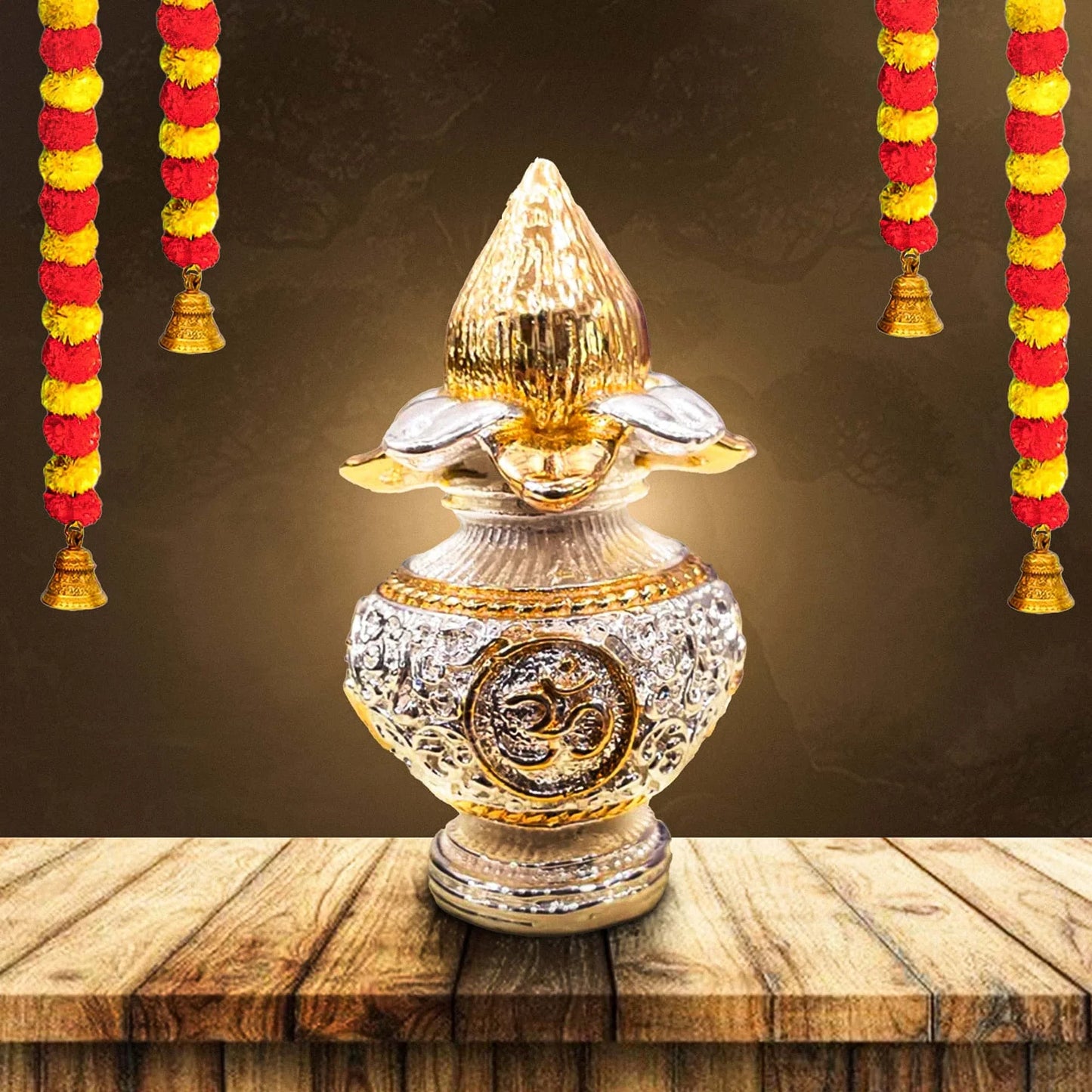Gold and Silver Plated Nariyal Kalash for Activating Abundance