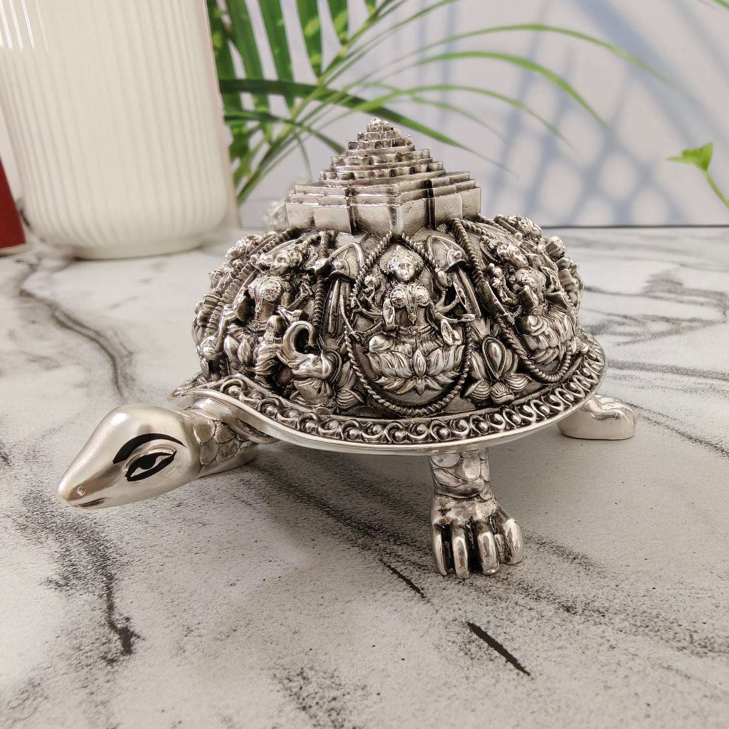 Silver Plated Ashtalakshmi Tortoise Idol with Shree Yantra | 999 Silver Plating
