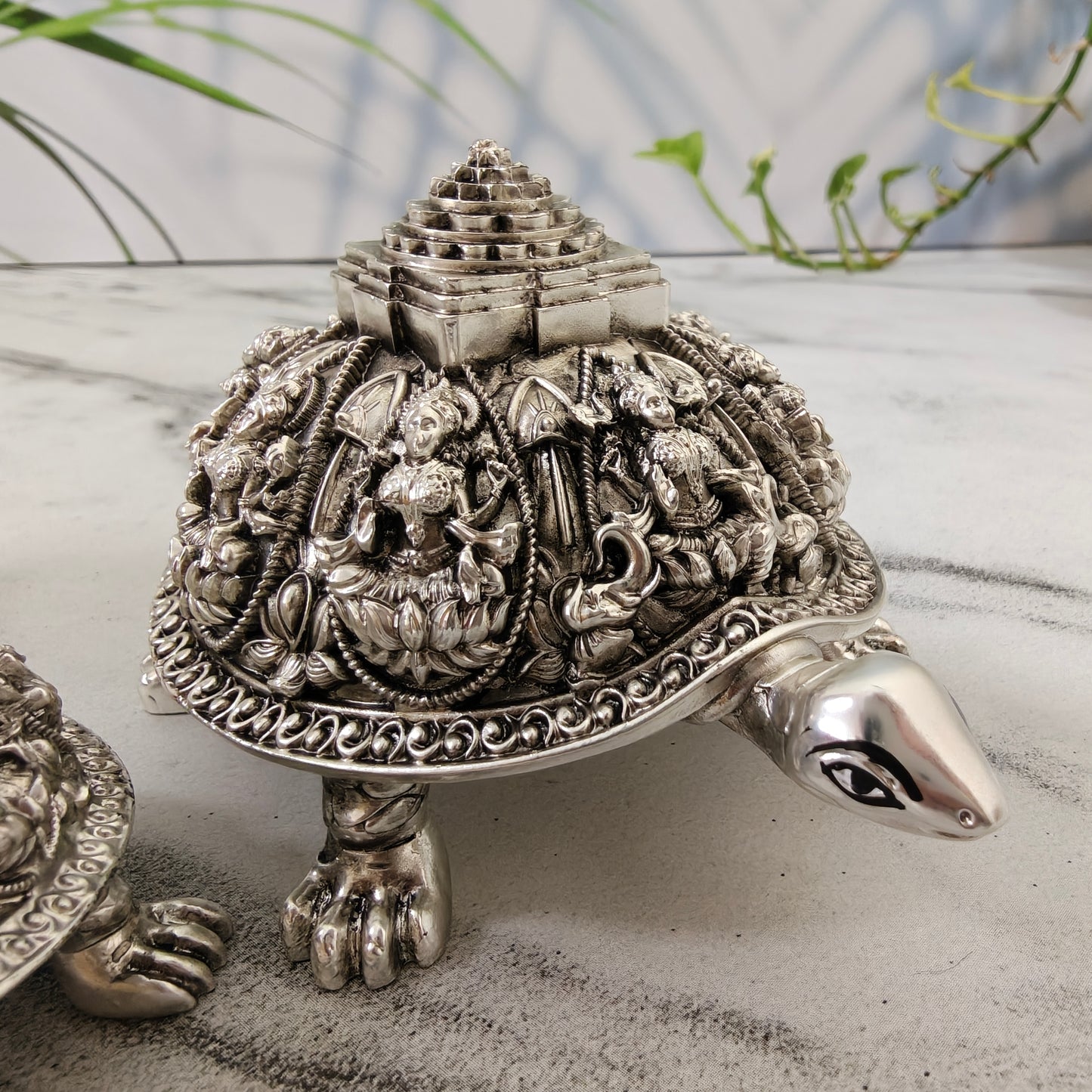 Silver Plated Ashtalakshmi Tortoise Idol with Shree Yantra | 999 Silver Plating
