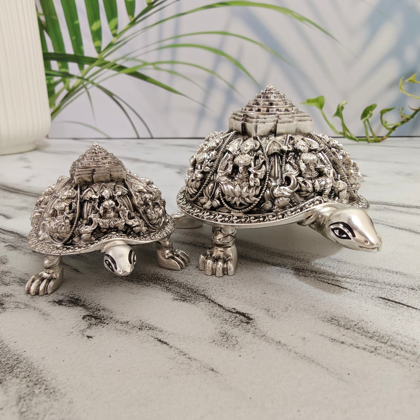 Silver Plated Ashtalakshmi Tortoise Idol with Shree Yantra | 999 Silver Plating