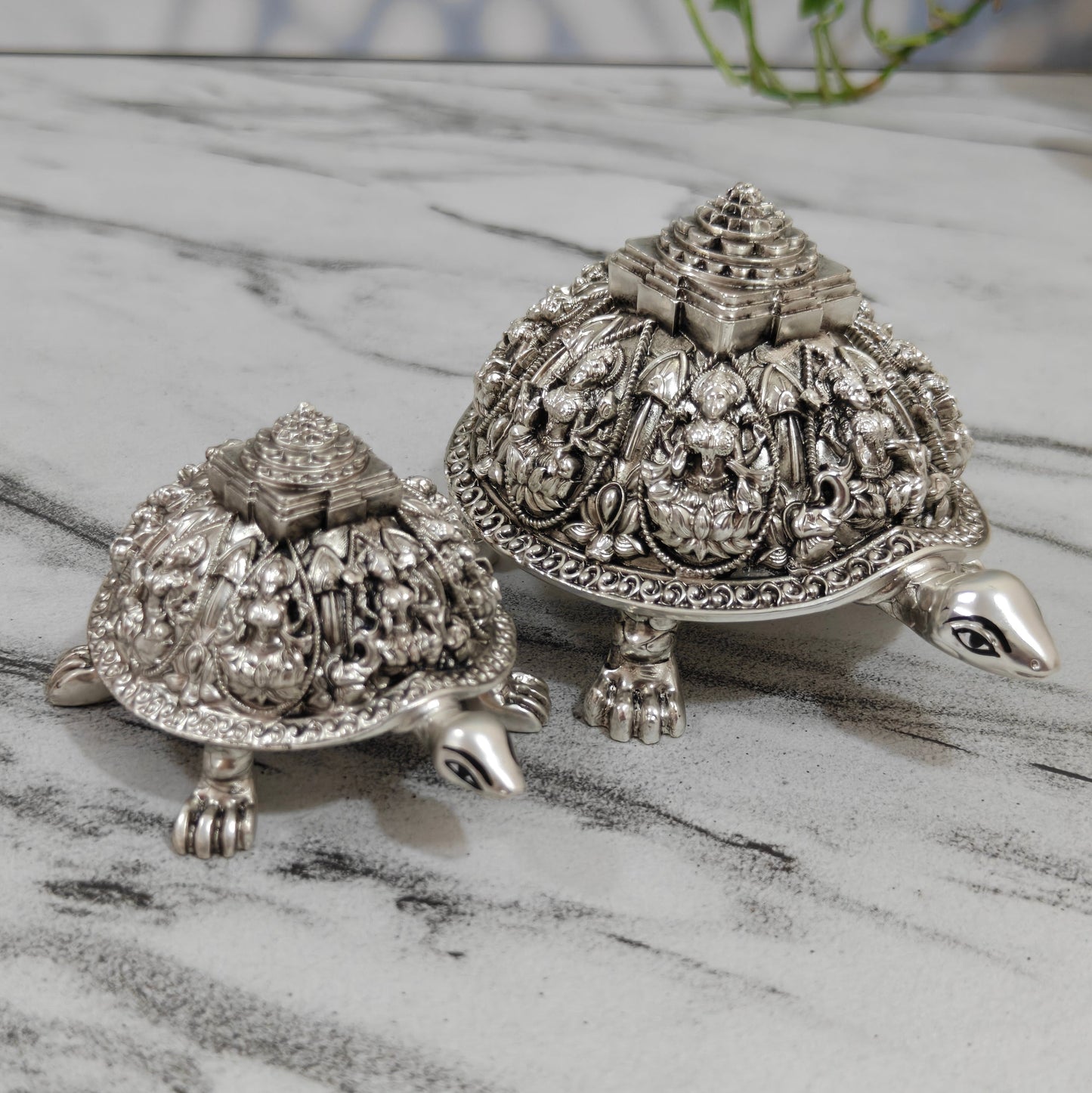 Silver Plated Ashtalakshmi Tortoise Idol with Shree Yantra | 999 Silver Plating